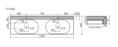 Столешница Sancos TT160A1X 160х50 накладная цвет серый